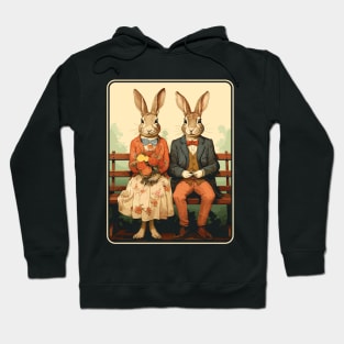 Easter Rabbits On Park Bench Bunny Lovers Hoodie